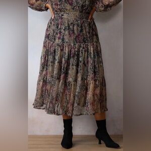 Lauren Conrad Floral Tiered Sparkly Midi Skirt